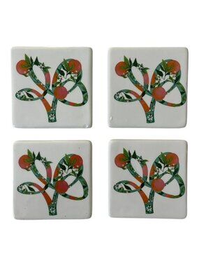 Busch Gardens Home Citrus Orange Blossom Ceramic Tile Coasters Set of 4 4"